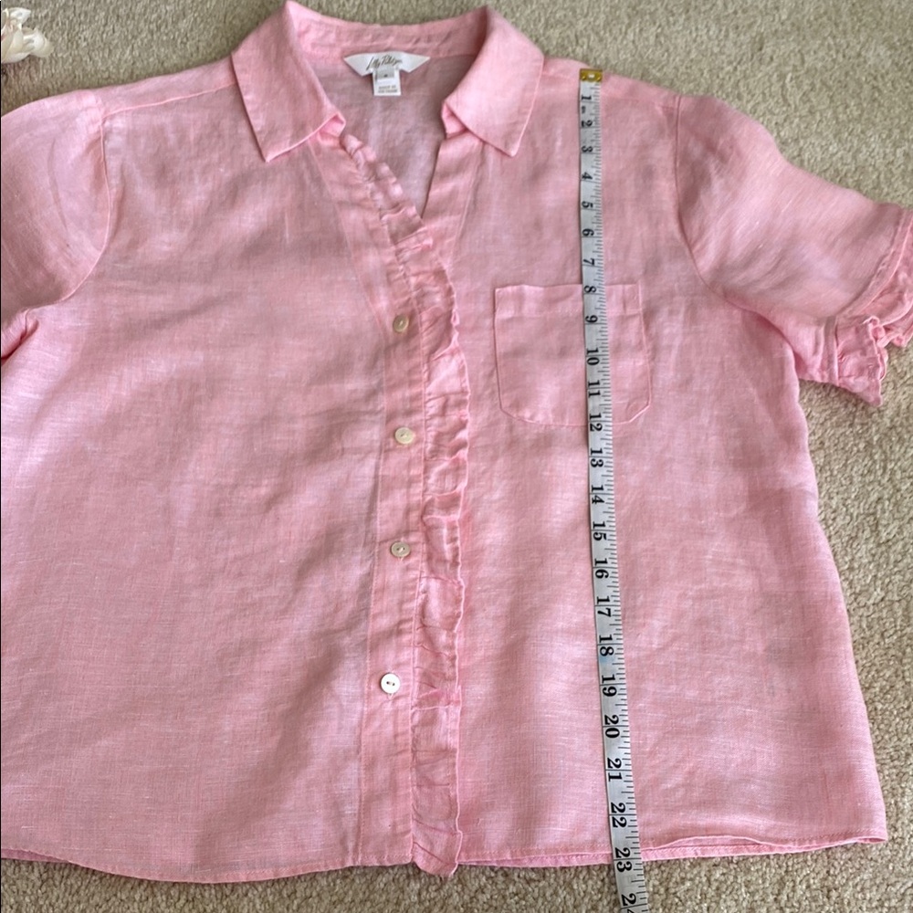 Lilly Pulitzer Light Pink Sorbet Button Down Carden ruffle Shirt, S, NWOT - Picture 6 of 9